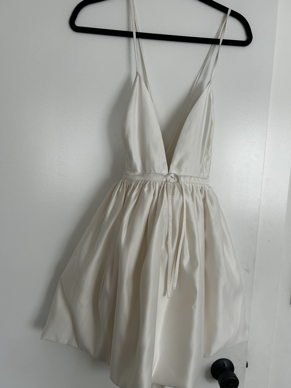 Azeeza Ivory Satin Plunge V-Neck Spaghetti Strap Dress